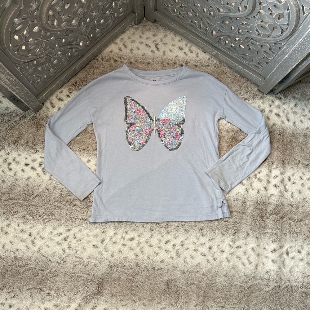 Gap Kids flip sequin butterfly long sleeve top girls medium sparkly girlhoodcore